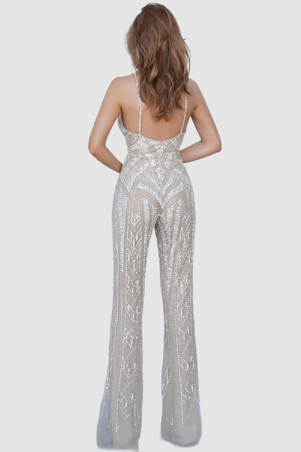 JOVANI Nude/Silver Jumpsuit