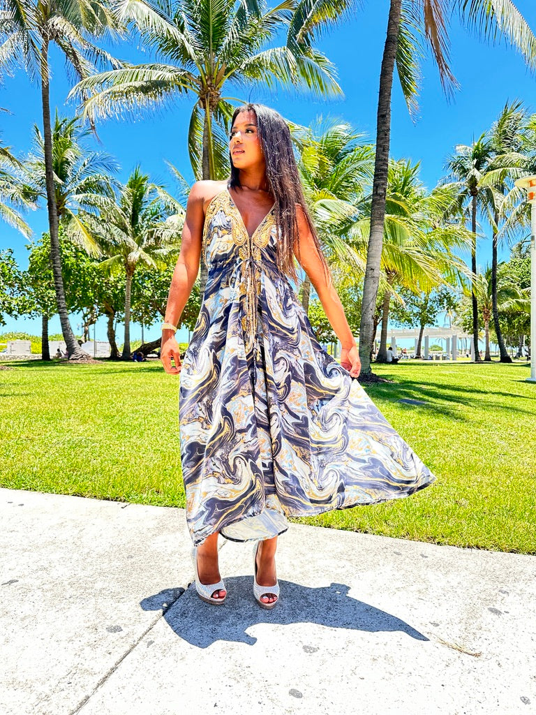 marble halter neck dress Multi Water Marble Print Tie Halter Neck Mini Dress 10