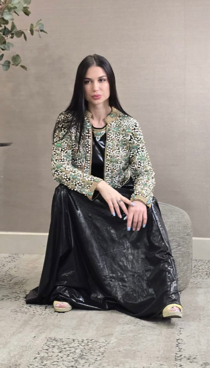 Black Emerald Stones Pearl Jacket