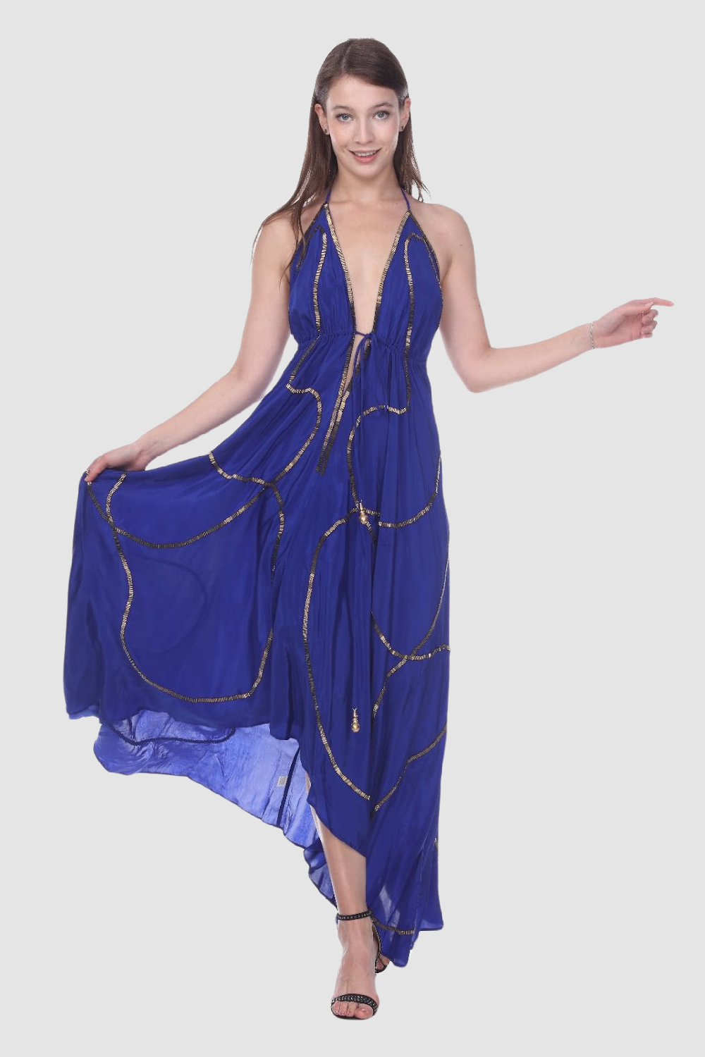 JSQUAD Royal Blue W Gold Lines Dress