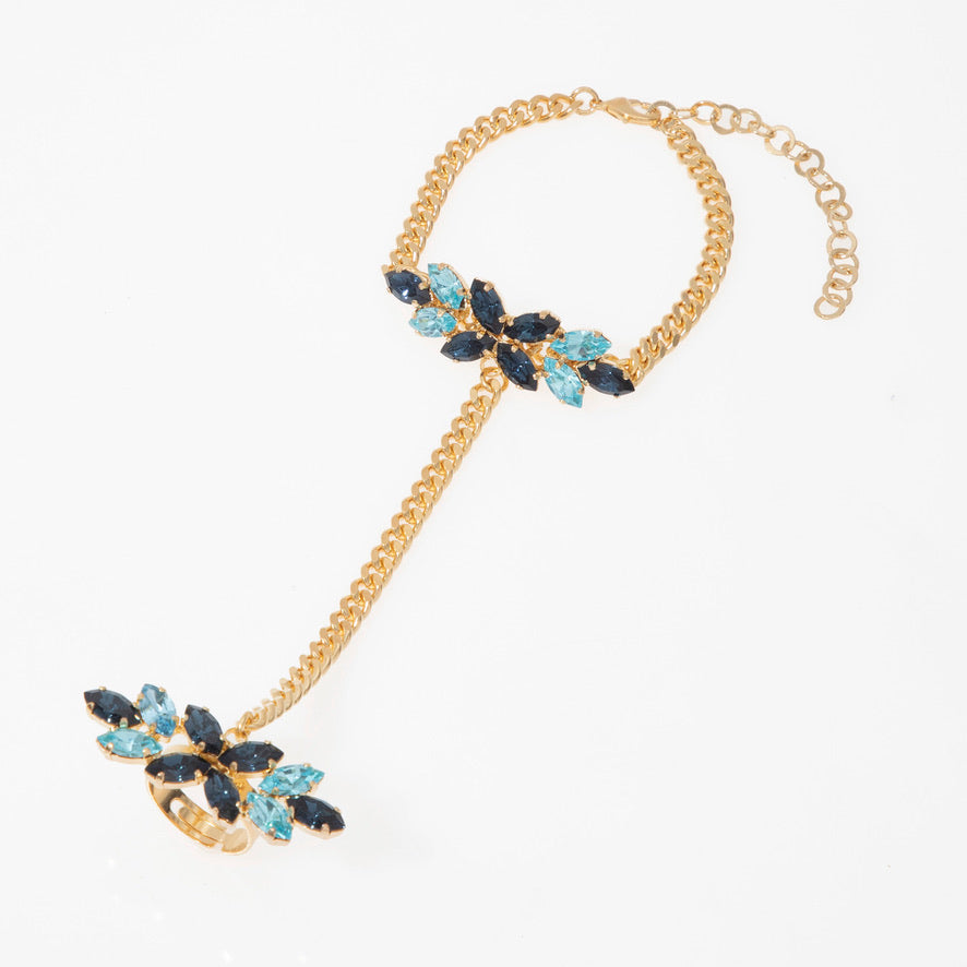 Blue Tones Gold Bracelet w Ring