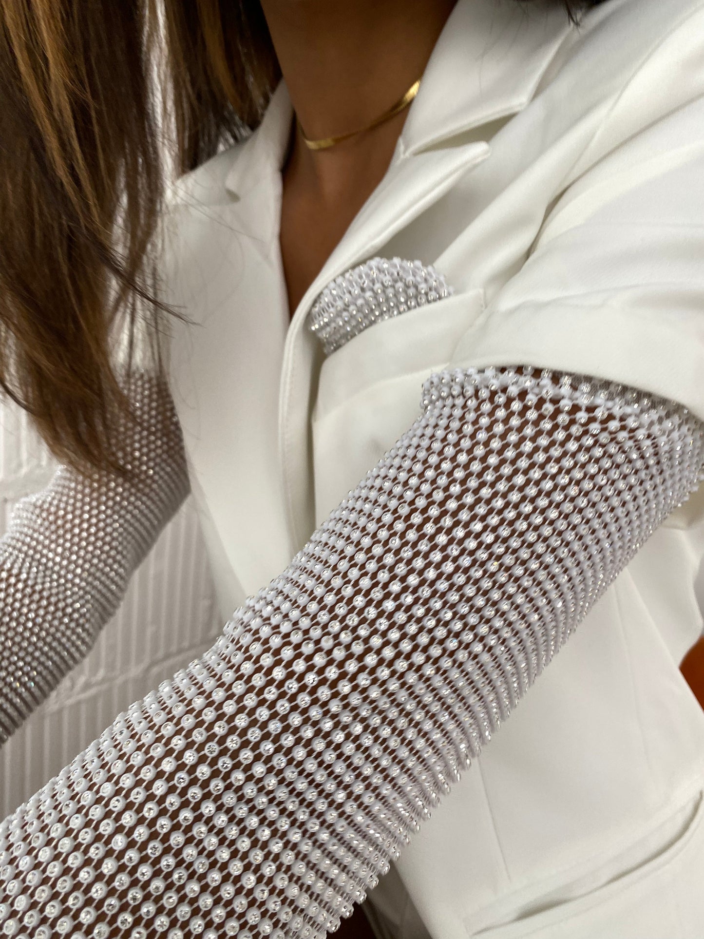 azalea wang white crystal mesh blazer