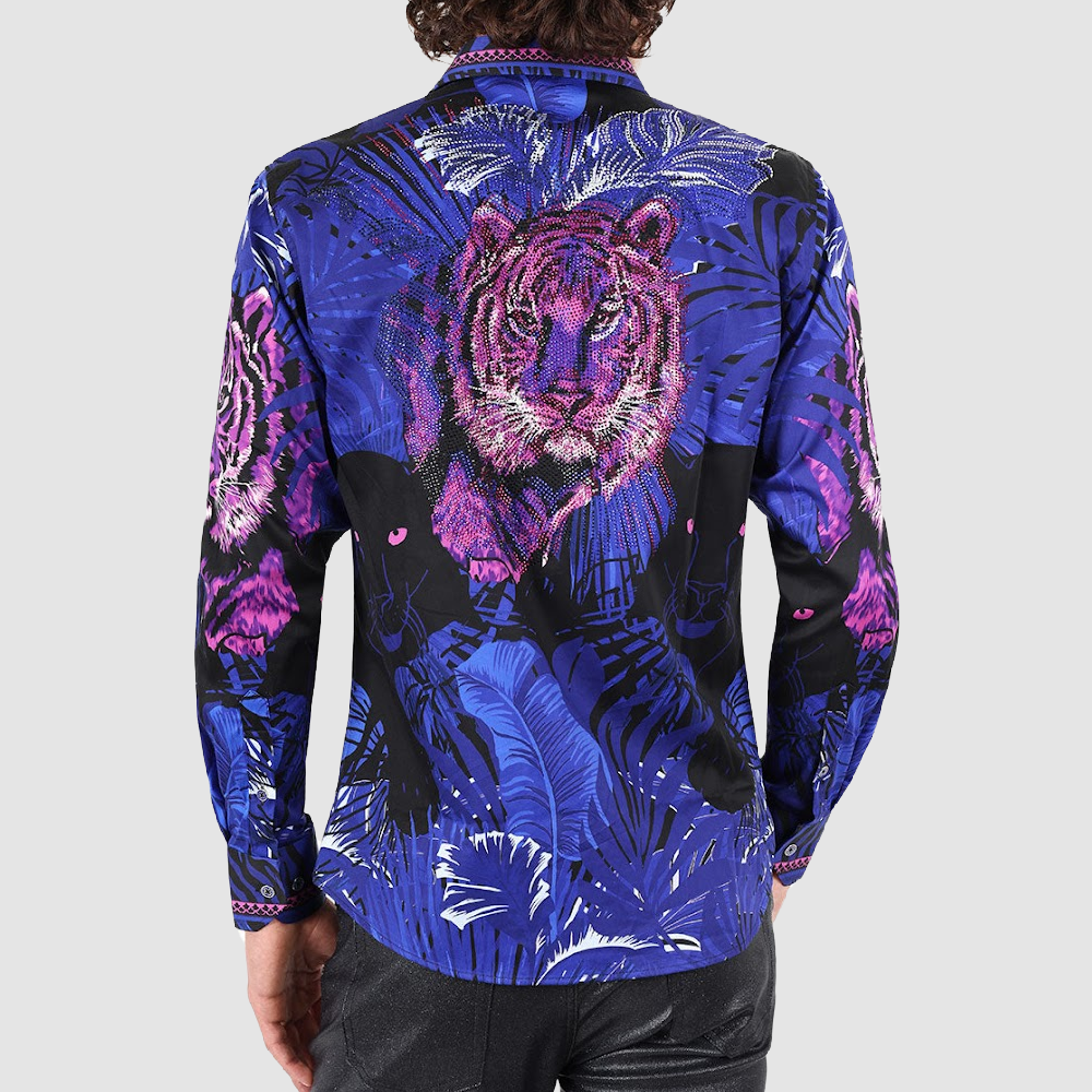 BARABAS Navy Tiger Men Shirt with crystal back