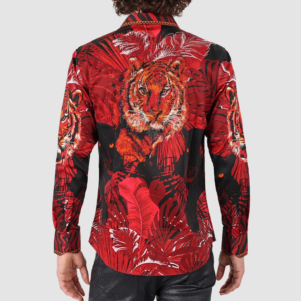 BARABAS Red Tiger Shirt With crystals