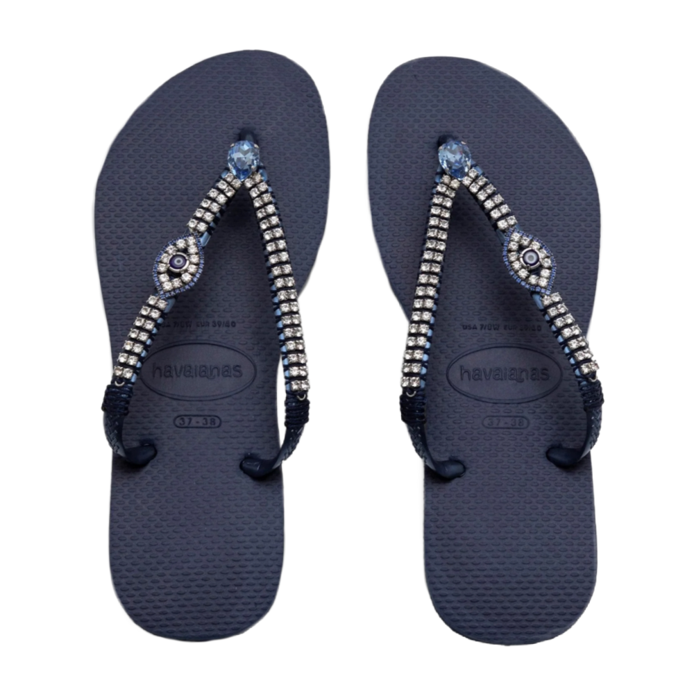 Navy Evil Eye Flip Flops URock Couture