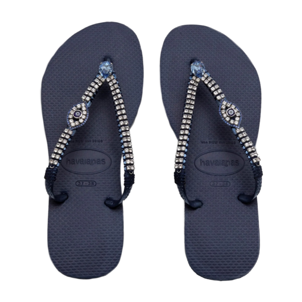 CORAVANA Navy Evil Eye Flip Flops
