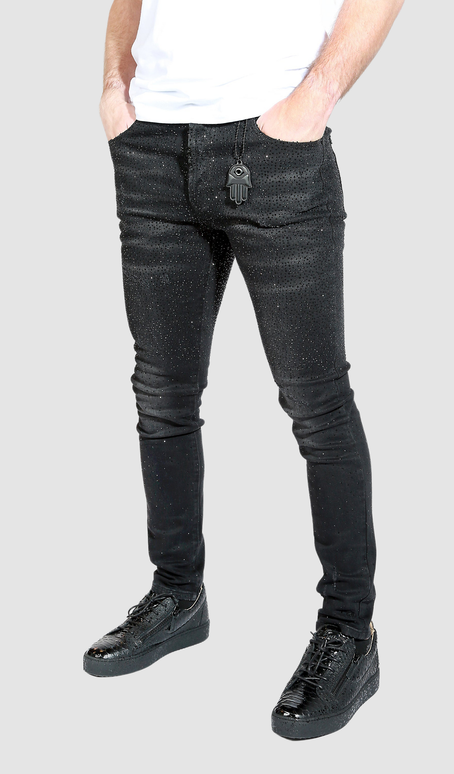 kash black jeans with black diamonds