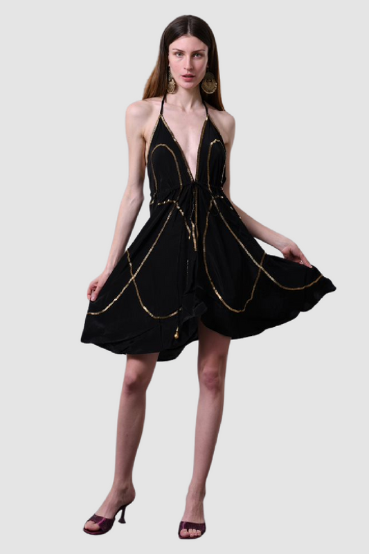 JSQUAD Black W Gold Short Dress