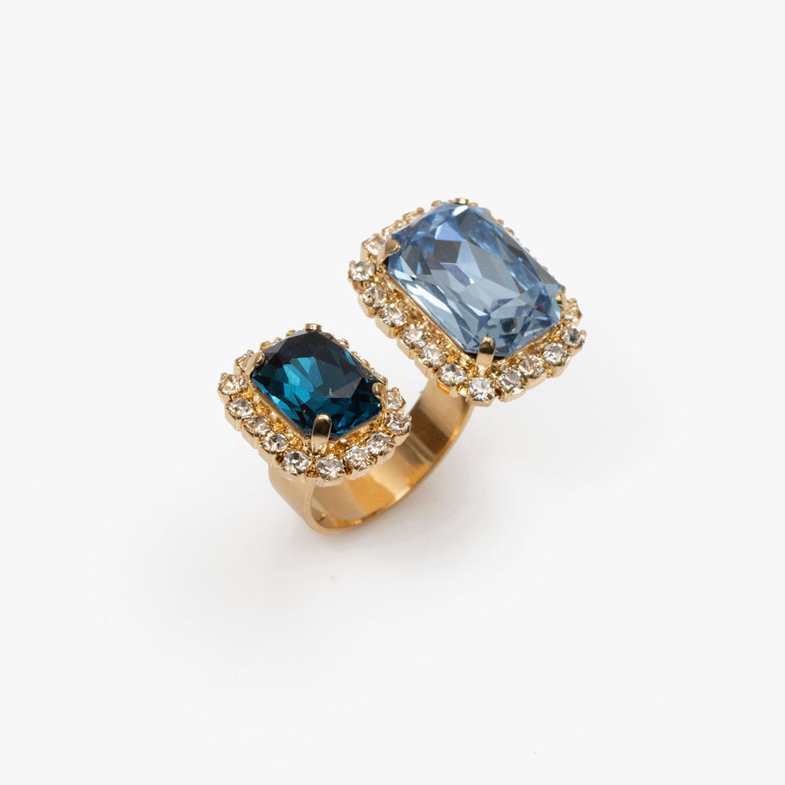 Double Octagon Multi Blue Ring