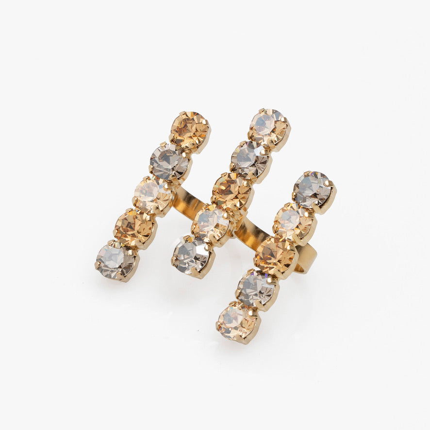 3 Rows Crystal Ring