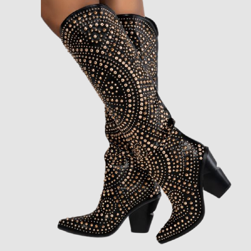 AZALEA WANG Black Gold Texas Boots