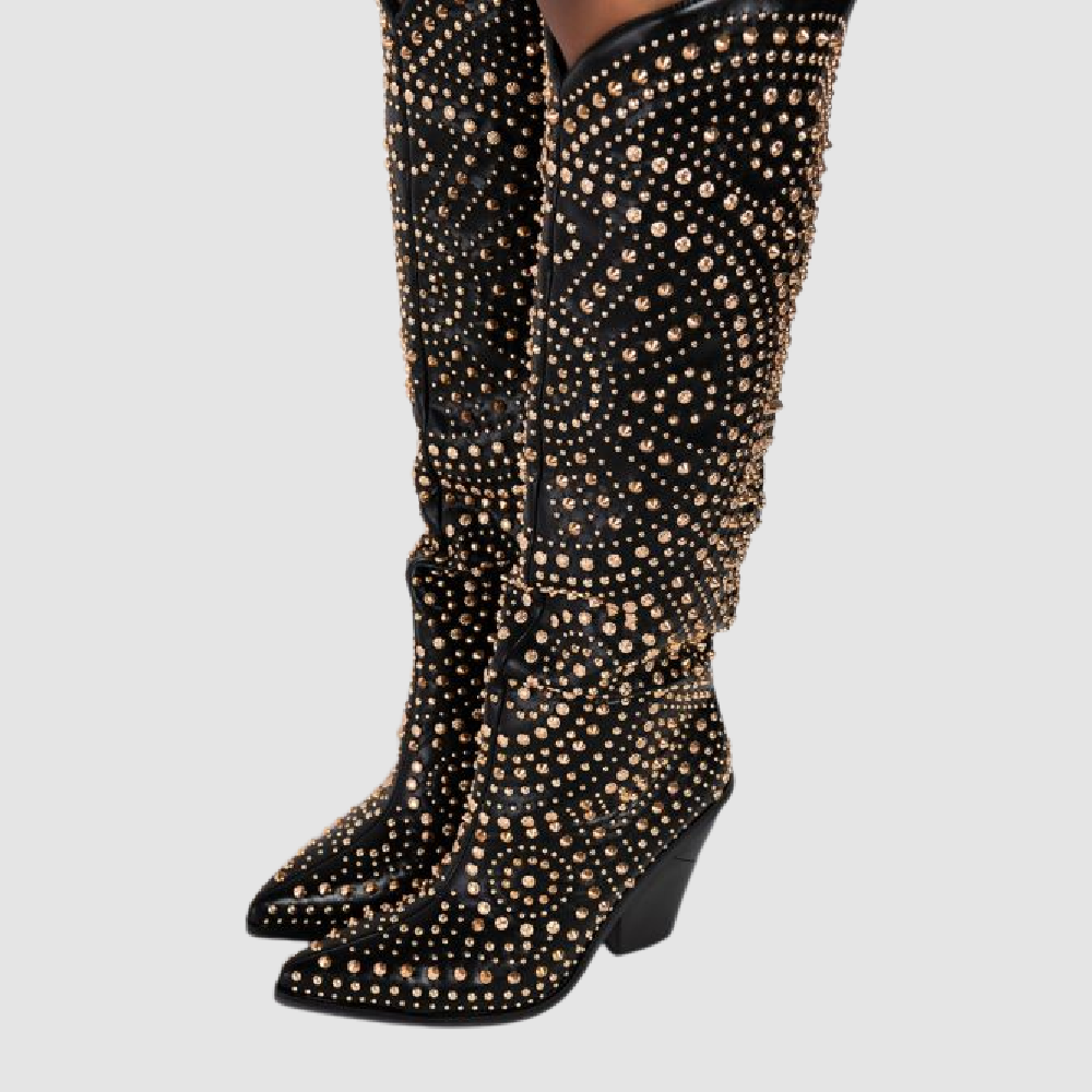 AZALEA WANG Black Gold Texas Boots