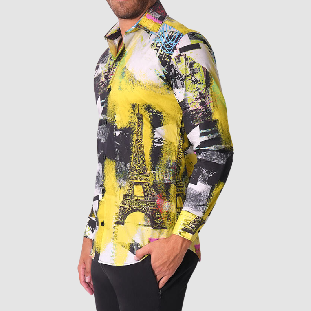 BERTIGO Yellow Abstract Print Shirt