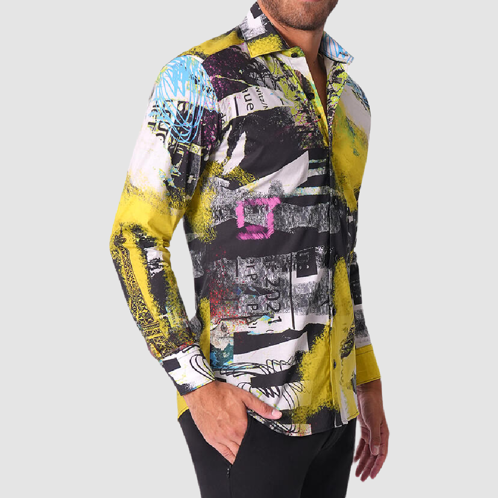 BERTIGO Yellow Abstract Print Shirt