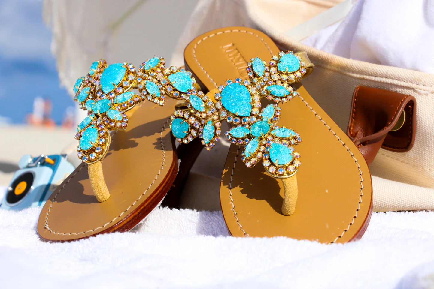 Gold/Blue Sandals
