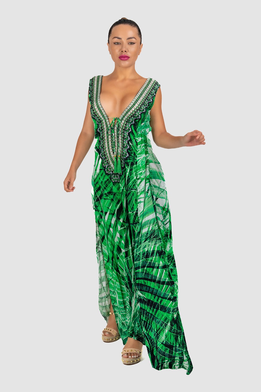 Green Palm Slit Maxi Dress URock Couture Green Palm Slit Maxi Dress URock Couture