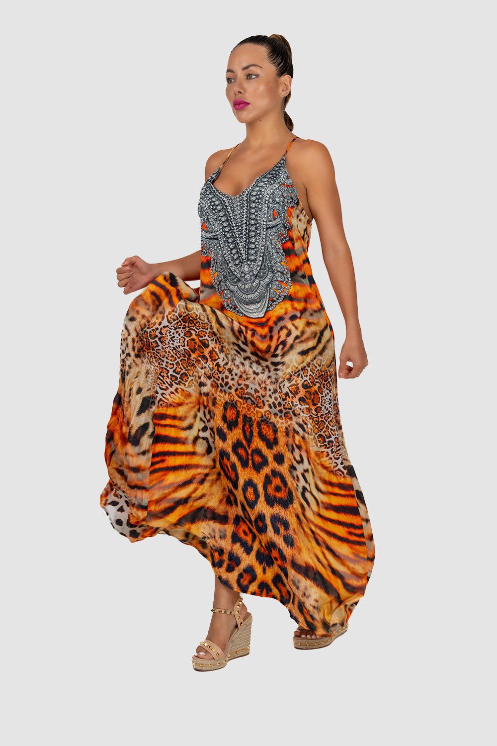 Casa Del Mar Orange Animal Print T-Back Dress