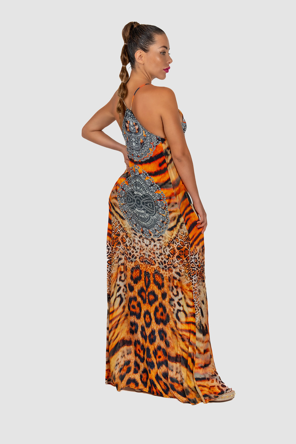 Casa Del Mar Orange Animal Print T-Back Dress