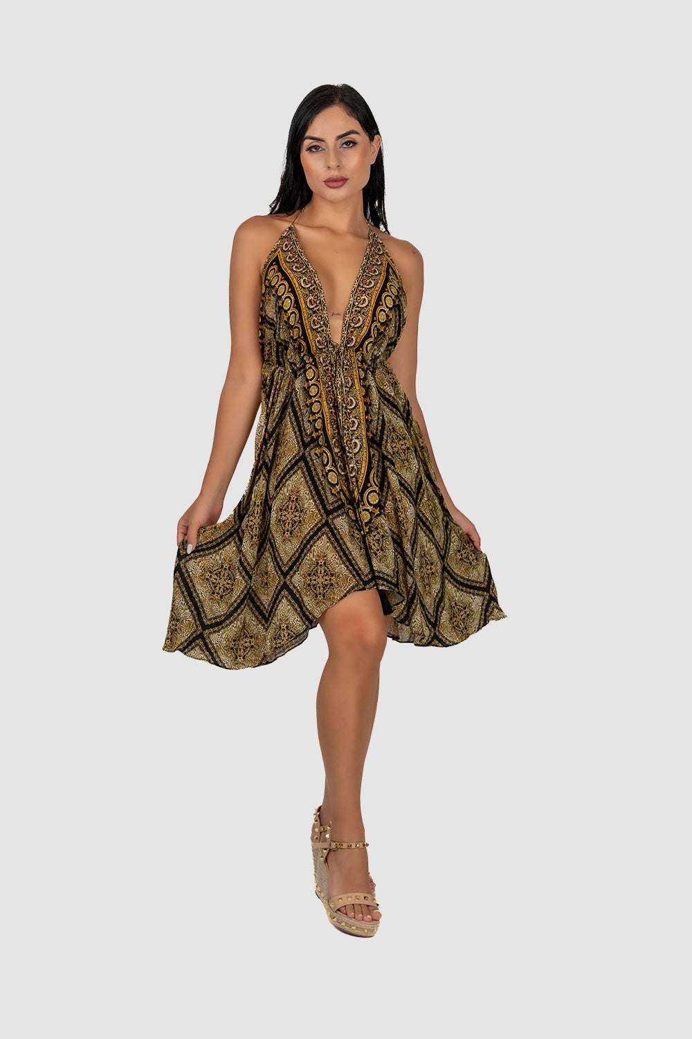 baroque mini dress Floral Baroque Smocked Mini Dress