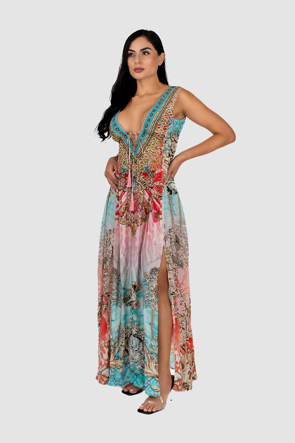 aqua and pink maxi dress Aqua Floral Print Maxi Dress In Pink/Mint - 71% Off