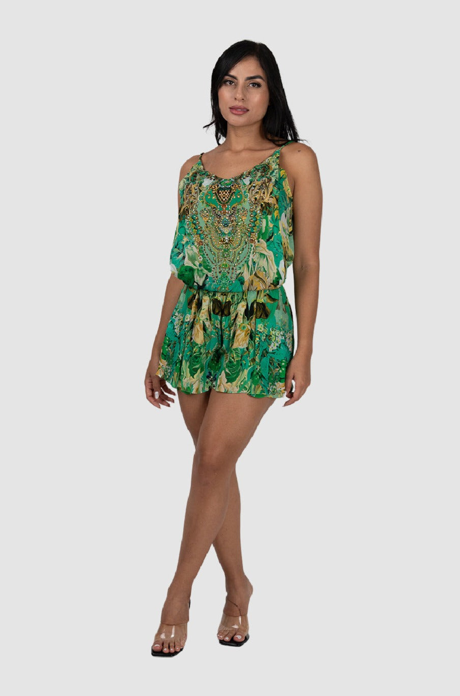Czarina Green Roses Playsuit