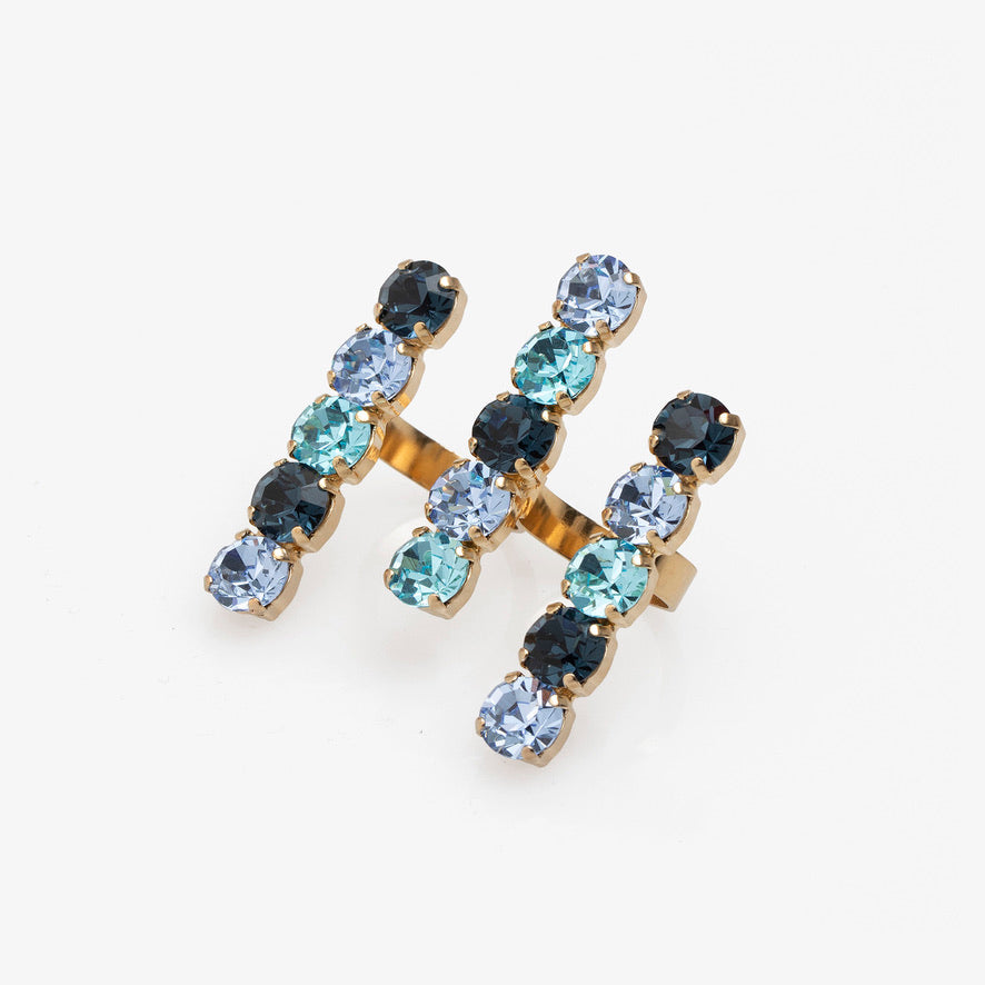 3 Rows Blue Multi Ring