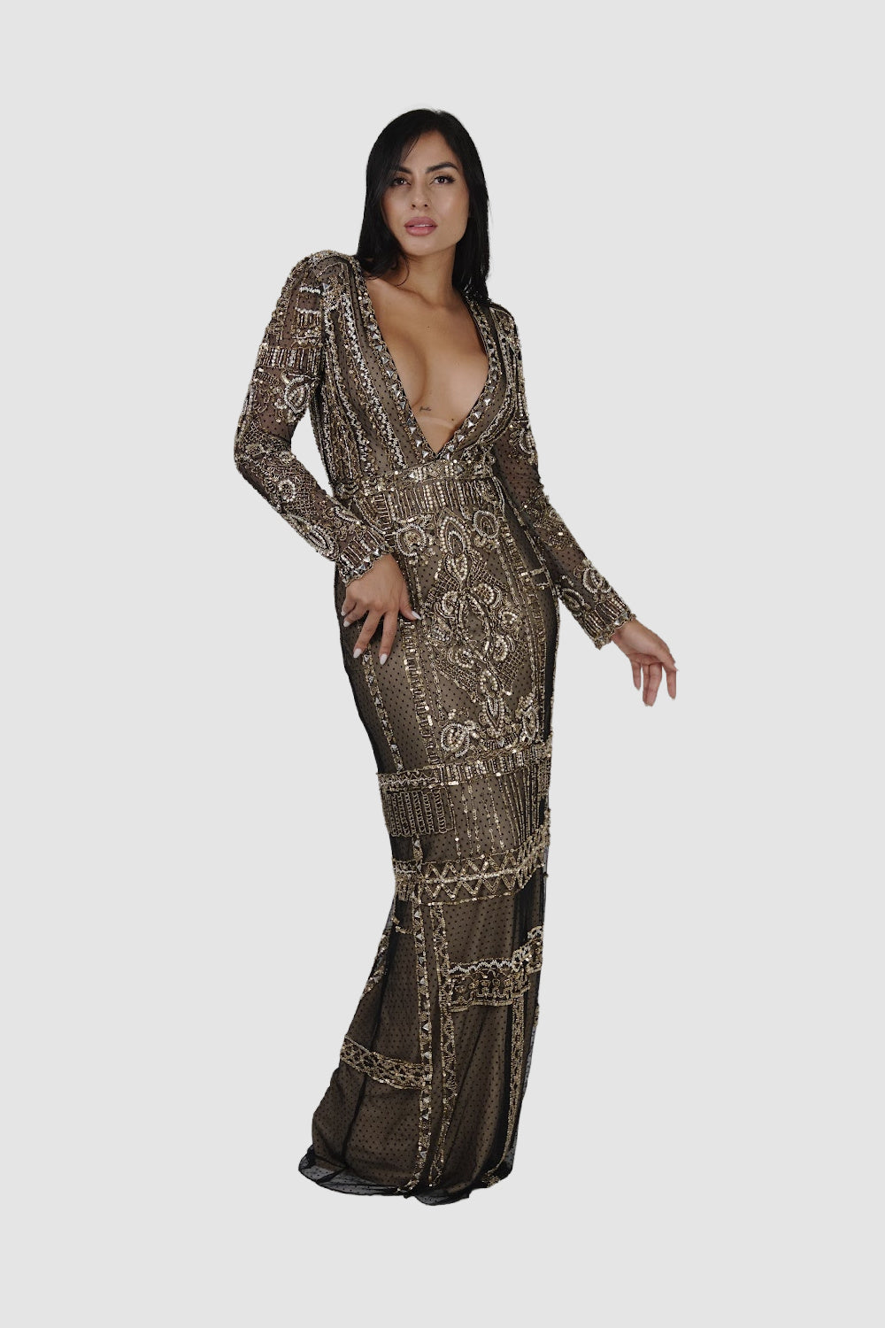 DIAMOND FOR EDEN Diamond For Eden Black/Gold Long Dress