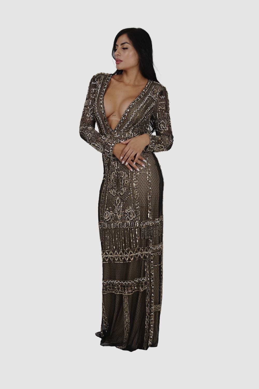 DIAMOND FOR EDEN Diamond For Eden Black/Gold Long Dress