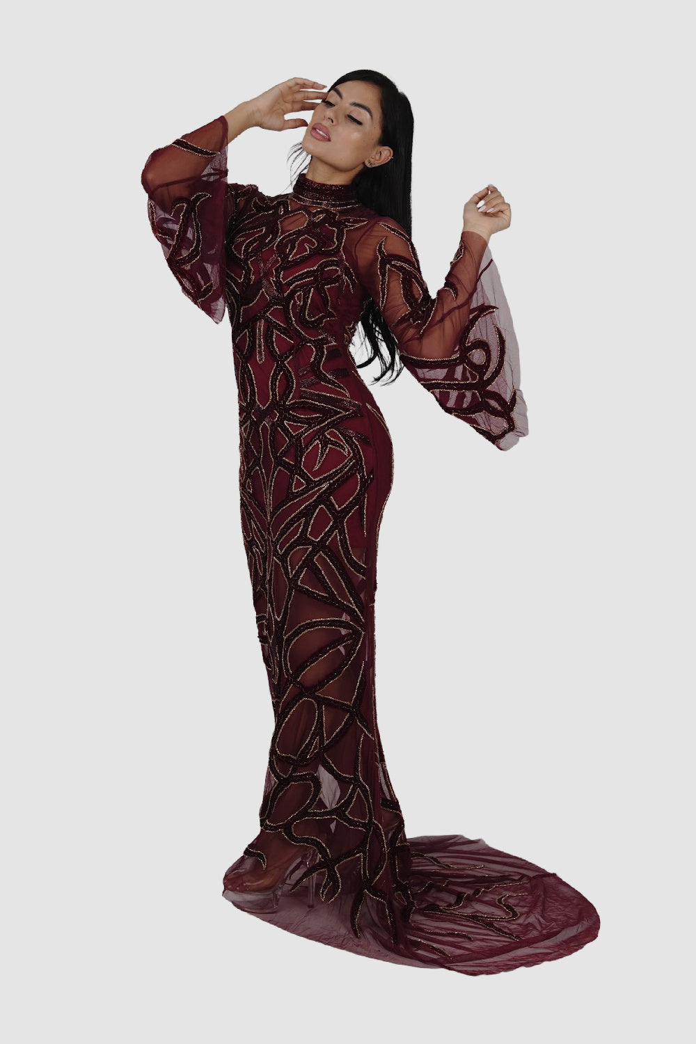 Diamond For Eden Wine With Gold Beads Long Dress 1 Diamond For Eden Wine With Gold Beads Long Dress 1