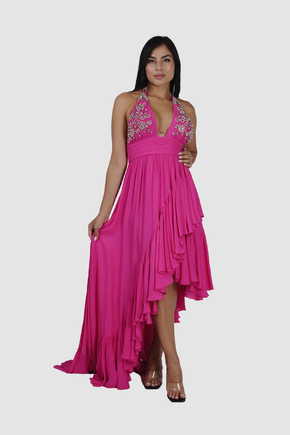 Diamond for Eden Fuchsia Long Halter Dress
