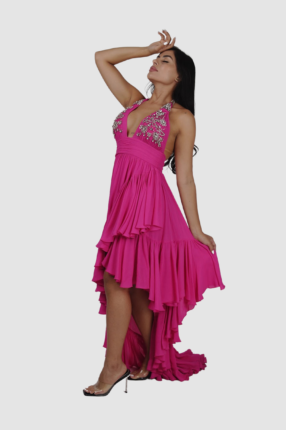 Diamond for Eden Fuchsia Long Halter Dress