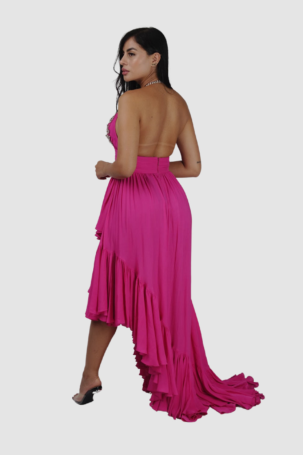 Diamond for Eden Fuchsia Long Halter Dress