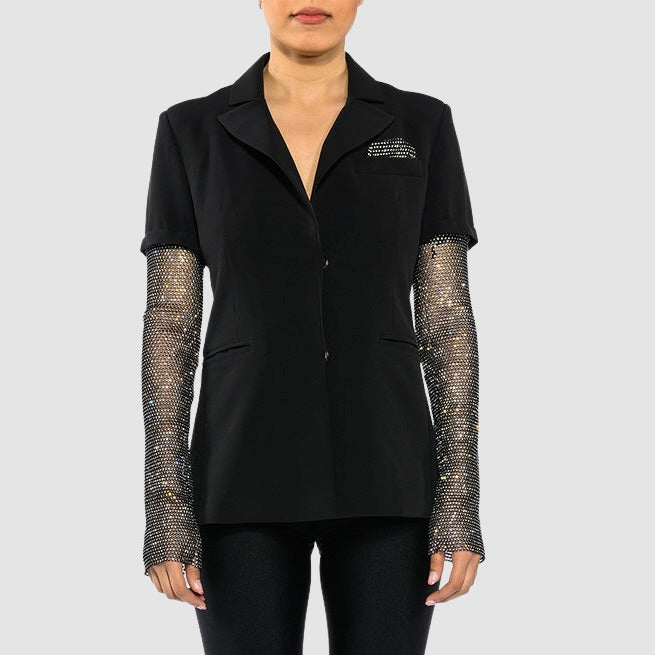 Black Crystal Mesh Blazer