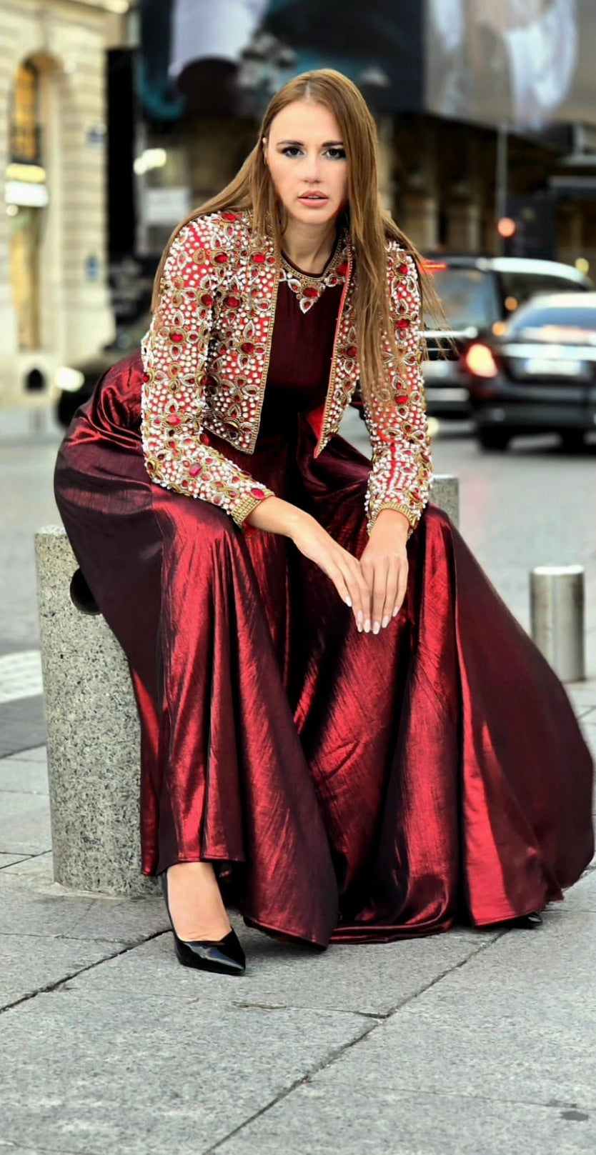 Red Jacket with Red Crystals and Pearls