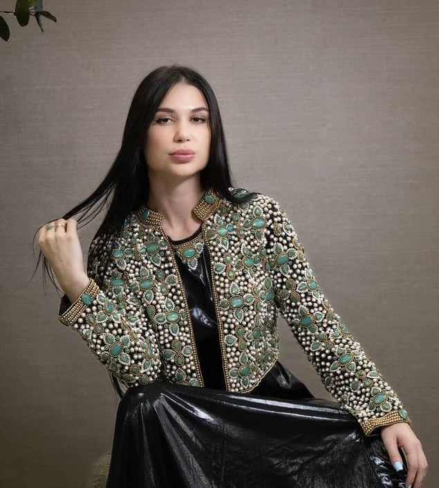 Black Emerald Stones Pearl Jacket