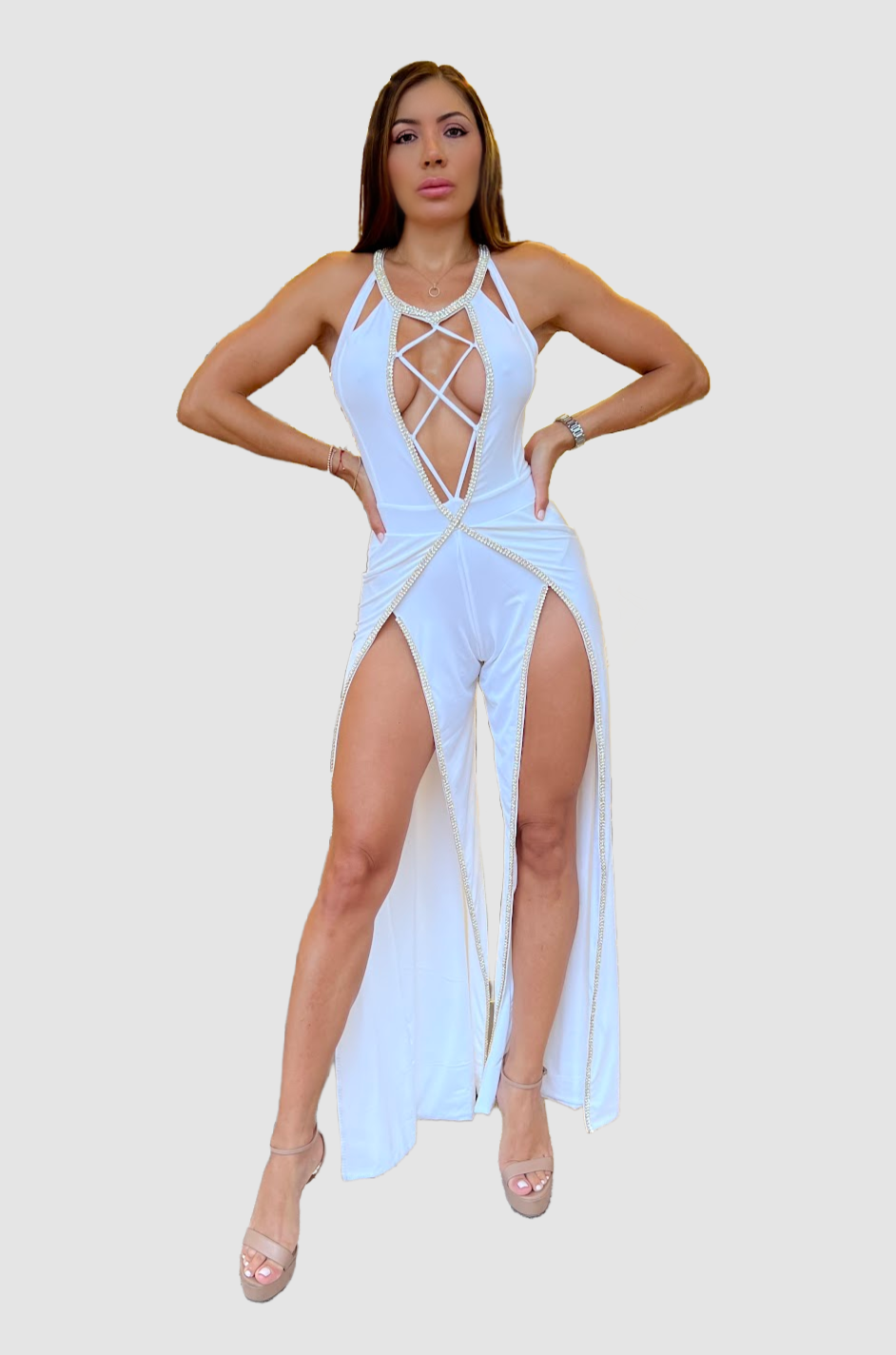 VIE SAUVAGE Adrian White W Gold Jumpsuit