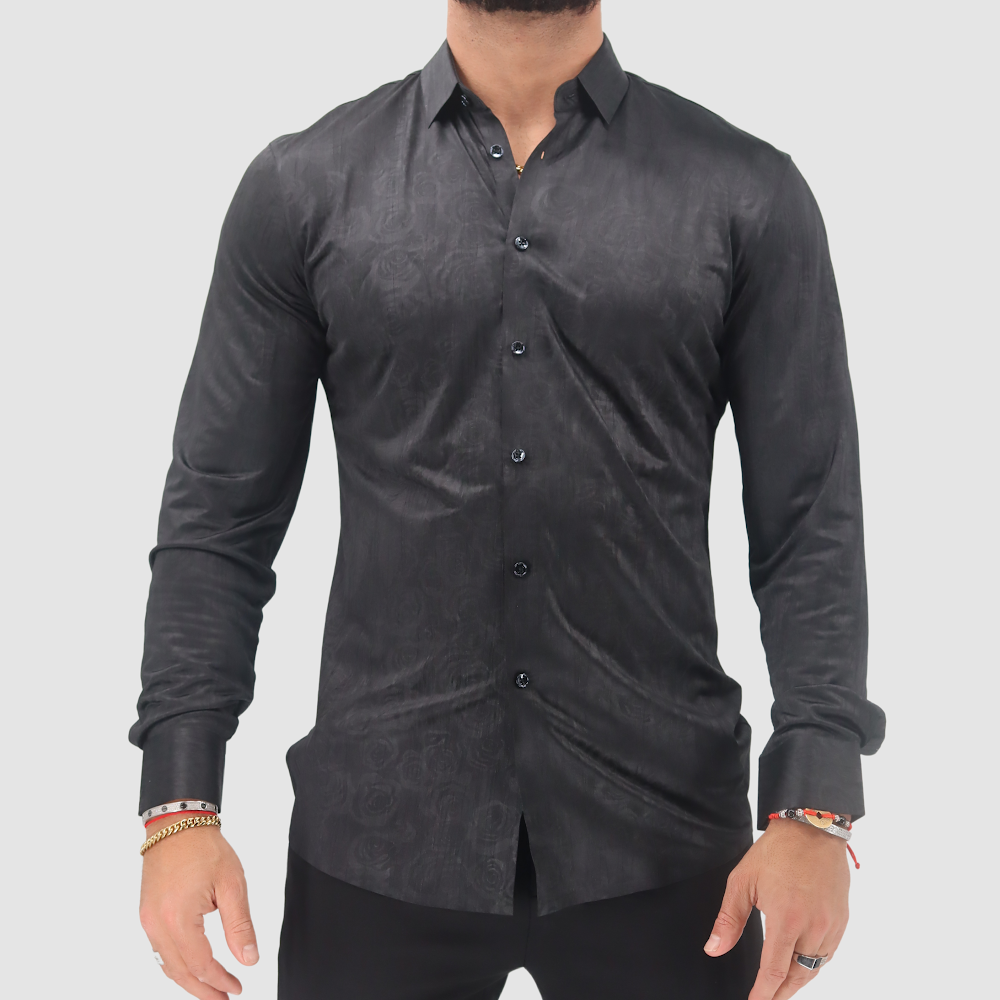 BAROCCO Black Floral Design Shirt