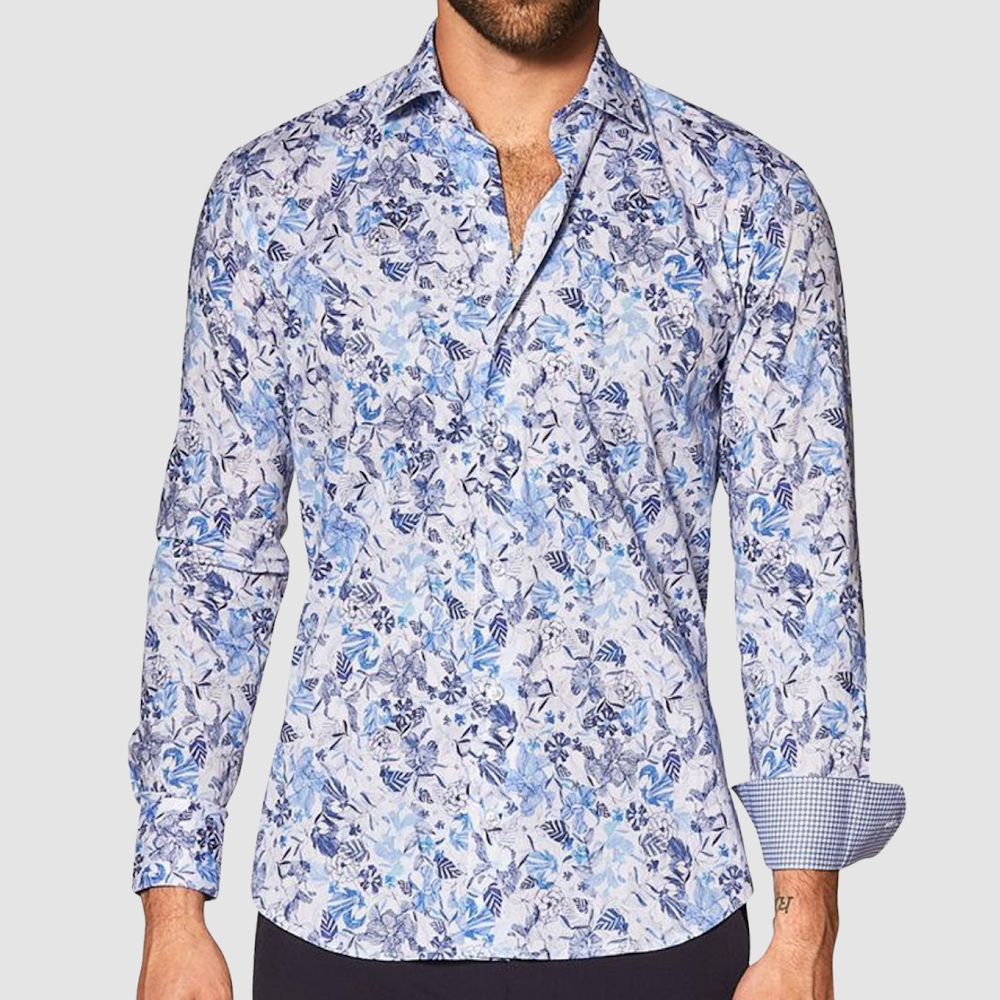 BERTIGO White Blue Flower Shirt