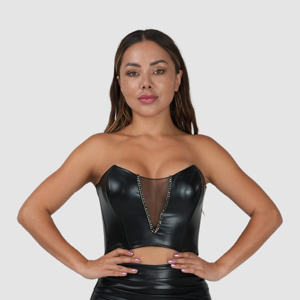 Fiona Black Latex/Black Diamond Corset Top S