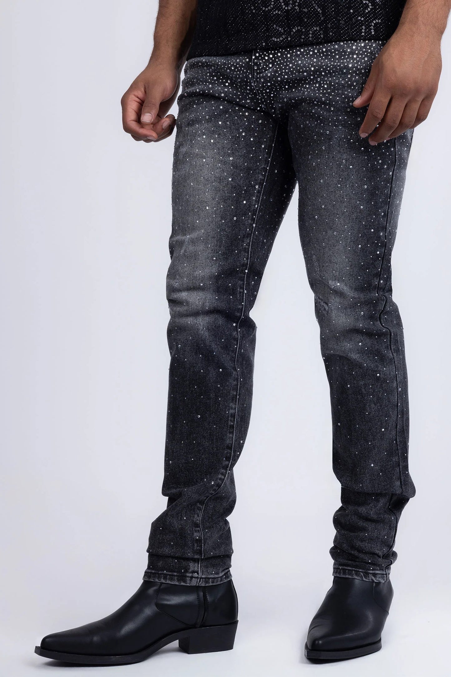 Black Denim w Crystals Jeans