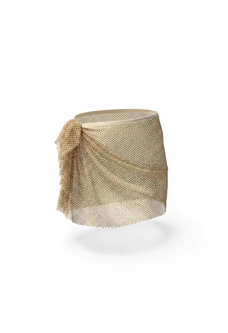 Gold Crystal Clasp Mesh Skirt