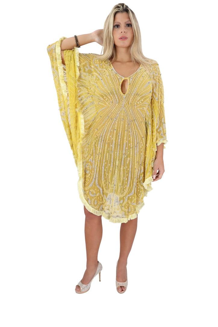 Yellow/Silver Beaded Short Kaftan Yellow/Silver Beaded Short Kaftan