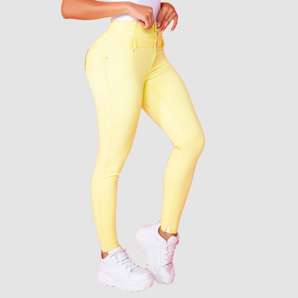 Orders bright yellow skinny jeans