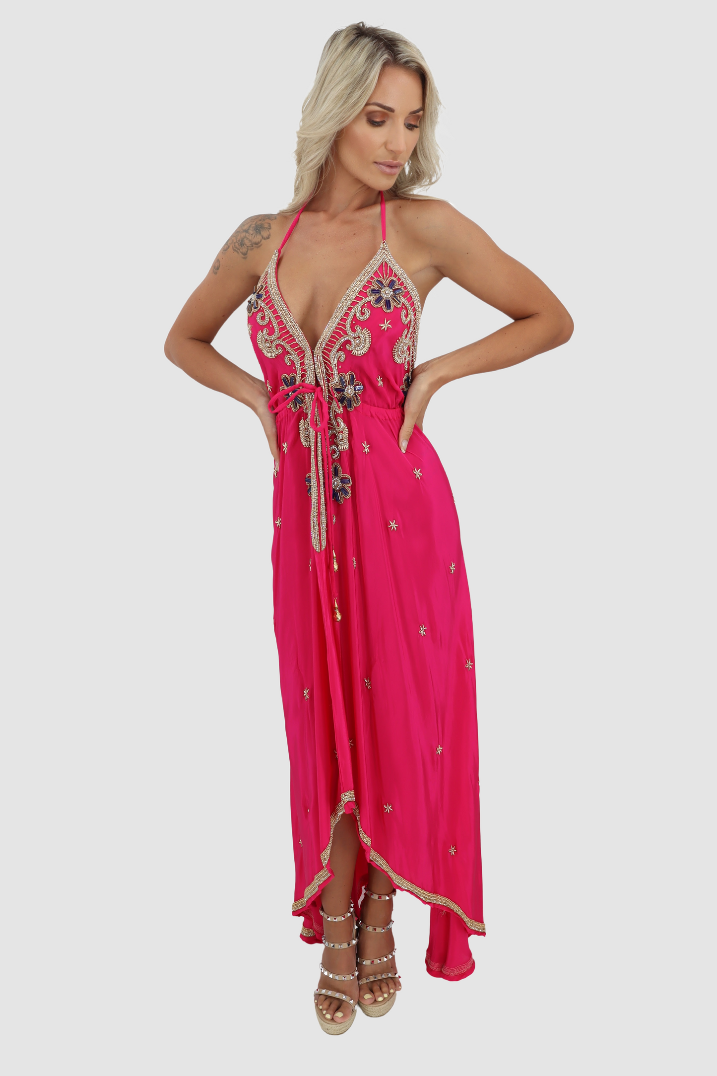 JSQUAD Fuchsia Halter Dress