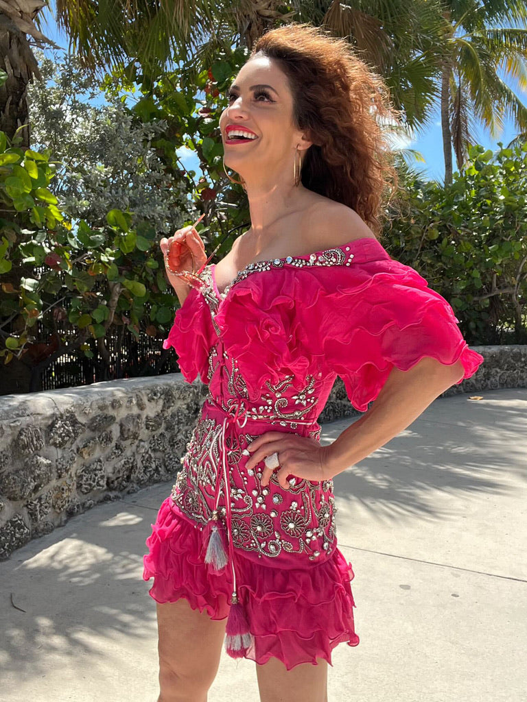 Diamond for eden Fushia Ruffle Dress
