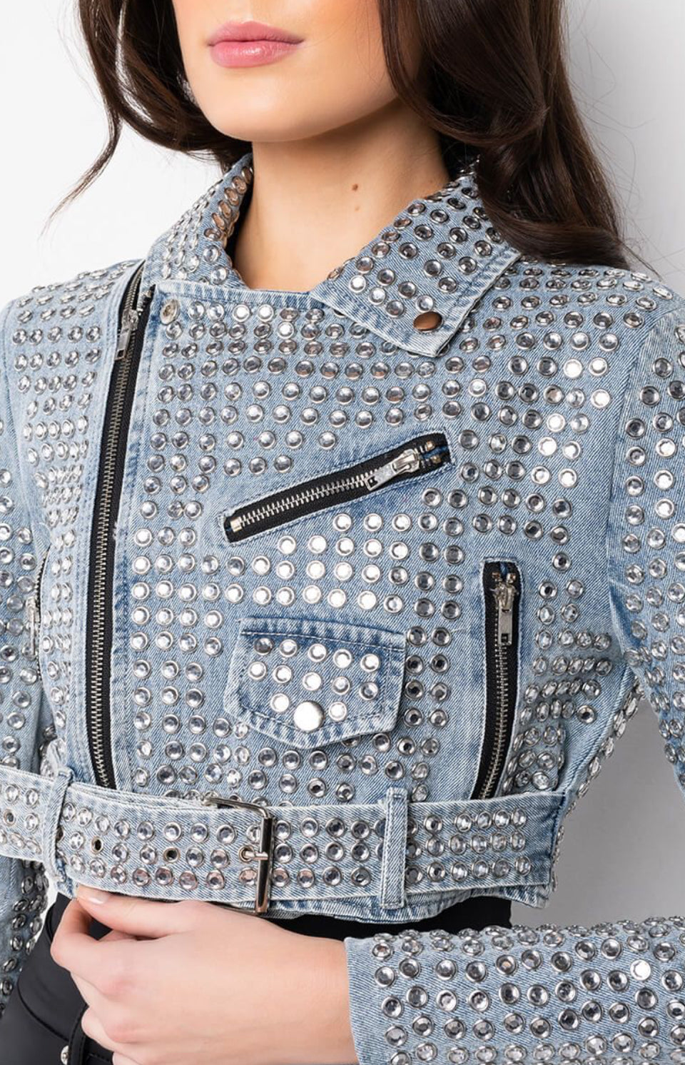 Azalea Wang Denim Crystal Jacket