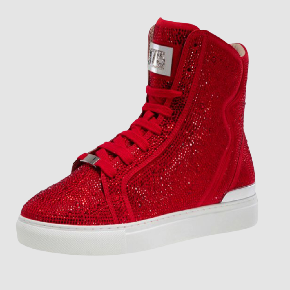 J75 Red Sneakers with Crystals