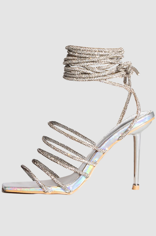 Azalea Wang Crystal Laces Silver Shoes