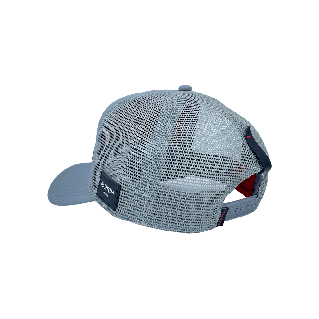 Luxury fashion trucker hat Partch with rear mesh and genuine leather accents