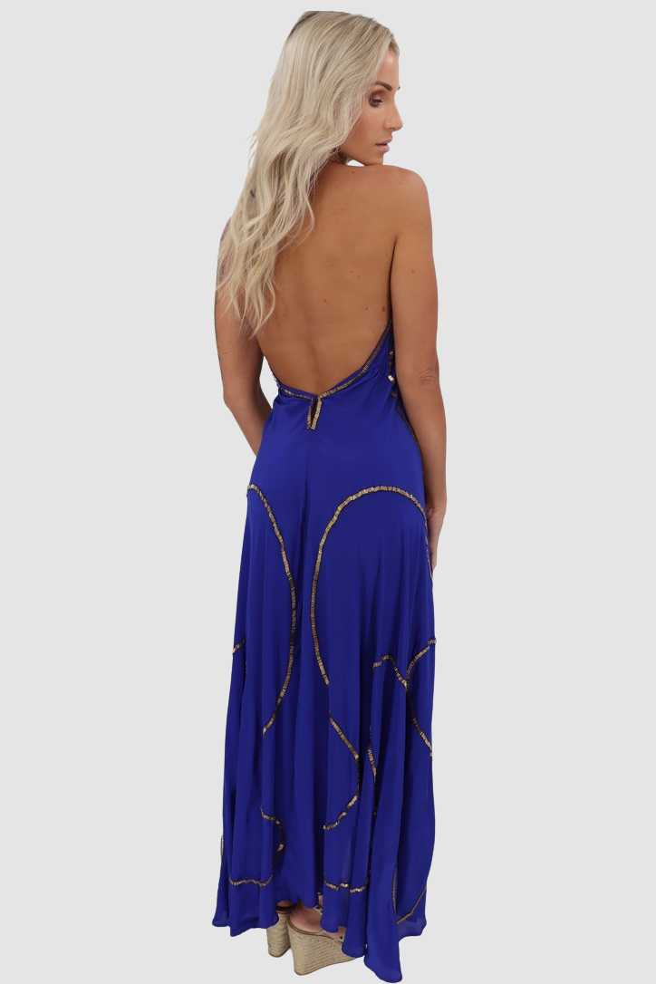 JSQUAD Royal Blue W Gold Lines Dress
